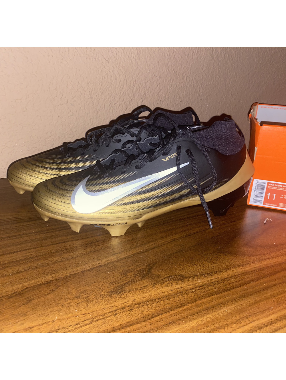 Nike Zoom Air Vapor Pro 1 Football Cleats Black Gold Size 11